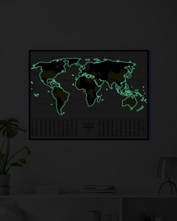 glowing neon map of the world