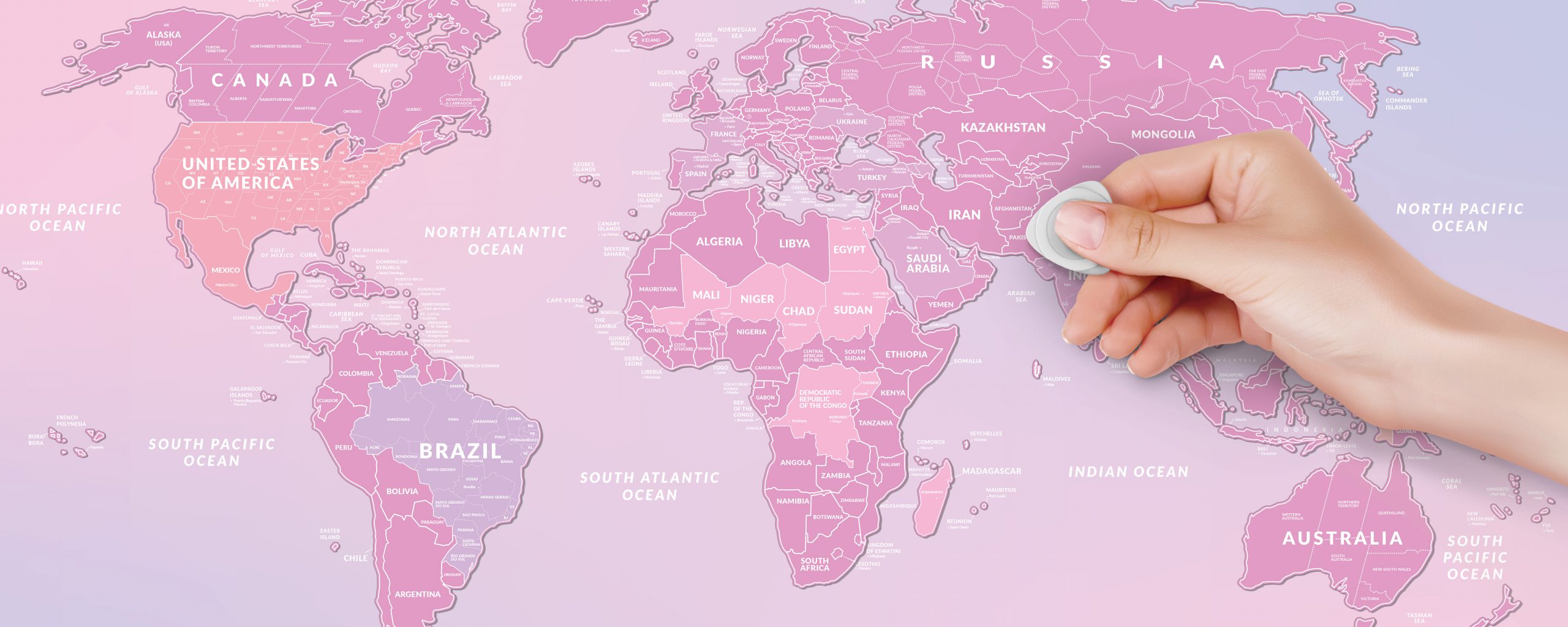 Pink blush scratch map of the world